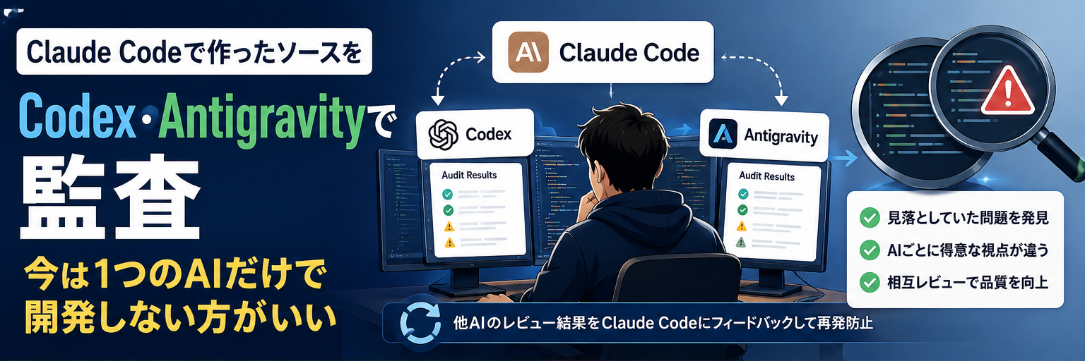 Claude Codeで作ったソースをCodex・Antigravityで監査　今は1つのAIだけで開発しない方がいい