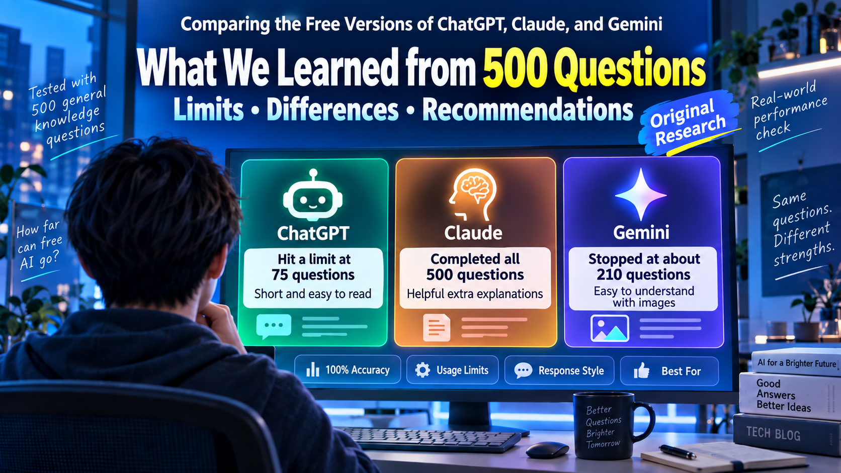 ChatGPT vs. Claude vs. Gemini Free Plans: What 500 Questions Revealed About Limits, Differences, and Which One to Choose