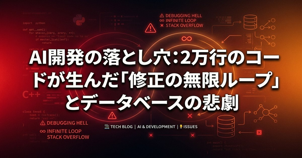 AI開発の落とし穴：2万行のコードが生んだ「修正の無限ループ」とデータベースの悲劇